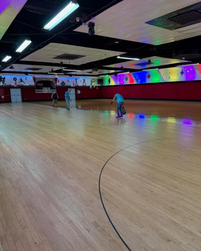 How it started versus how it’s going. Brand new coating going on the floor should be ready for Tuesday night Skate get your tickets now to be one of the first to Skate on the new floor.