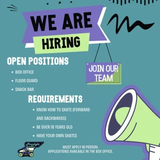 🎉 We’re Hiring! Join Our Roller Squad! 🛼
Do you love roller skating? Can you skate forwards *and* backwards like a pro? We’re looking for enthusiastic individuals to join our team! 
Requirements: 
✅ Must own your own roller skates 
✅ Able to skate forwards & backwards 
✅ 18+ years old 
✅ Available nights & weekends 
How to Apply: 
📍 Pick up an application at the box office during any public session. 
Don’t miss your chance to roll into an exciting opportunity! 💃🕺 
Tag someone who’d be perfect for this role! ✨ 

#RollerSkating #NowHiring #DreamJob #JoinOurTeam #RollerVibes