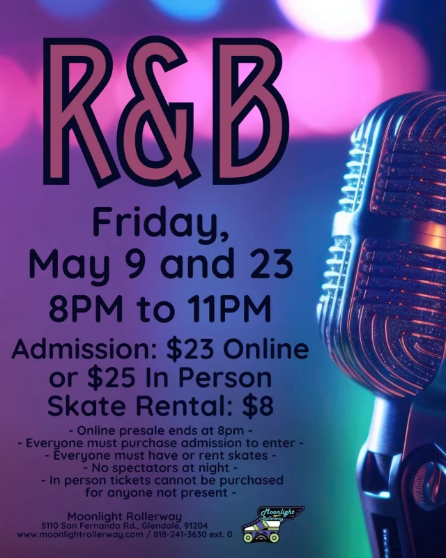 🎶🛼 R&B Skate Night—Now Every Other Week! 💜✨ 

Good news, skate fam! Your favorite R&B Skate Night is now rolling every other week! That means more smooth vibes, more soulful beats, and more chances to groove under the lights. From classic slow jams to the hottest modern hits, we’re bringing you the ultimate mix of rhythm and flow on wheels. So mark your calendars, grab your crew, and let’s keep the good times rolling—because R&B nights just got even better! 🎤🔥💃🏾