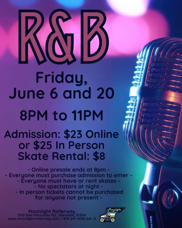 🎶🛼 R&B Skate Night—Now Every Other Week! 💜✨

Good news, skate fam! Your favorite R&B Skate Night is now rolling every other week! That means more smooth vibes, more soulful beats, and more chances to groove under the lights. From classic slow jams to the hottest modern hits, we’re bringing you the ultimate mix of rhythm and flow on wheels. So mark your calendars, grab your crew, and let’s keep the good times rolling—because R&B nights just got even better! 🎤🔥💃🏾
 #togetherweroll #rollerskatinglife #whyisk8 #whyiskate #rollerskating #rollerskates #rollerskate #rollerskatingislife