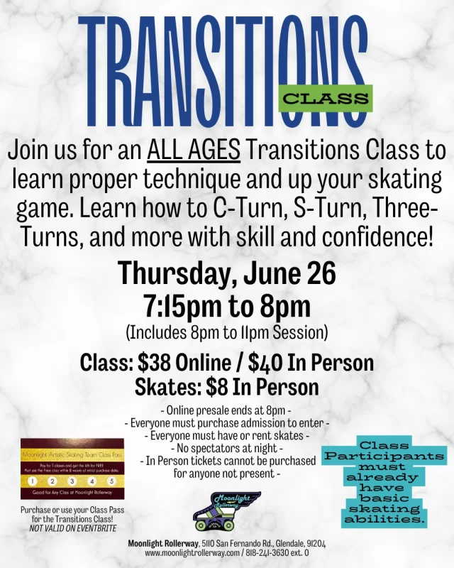 🔄 Thursday, June 26 — Transitions Workshop
Learn to glide through C-turns, S-turns & 3-turns with confidence! A playful skills session to help you level up and flow on the floor. #togetherweroll #rollerskatinglife #whyisk8 #whyiskate #rollerskating #rollerskates #rollerskate #rollerskatingislife