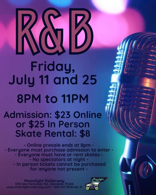 Old School R&B Roller Skate Night! 🎶✨ Dust off your skates and get ready to roll to the smoothest beats from the ‘80s and ‘90s. From Marvin Gaye to Mary J. Blige, we’ll be skating through the night with classic R&B hits that will take you back in time!

Whether you're a beginner or a pro, this is the perfect chance to groove, socialize, and enjoy some nostalgic tunes. So grab your friends, lace up your skates, and let's make it a night to remember! #togetherweroll #rollerskatinglife #whyisk8 #whyiskate #rollerskating #rollerskates #rollerskate #rollerskatingislife