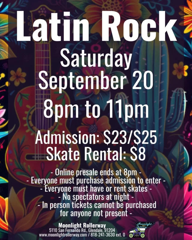 🎸🔥 Get ready to roll with attitude at Latin Rock Skate Night! From classic rock en español to modern Latin alt-rock hits, we’re turning up the volume and hitting the rink with powerful rhythms and electrifying energy. Let’s skate, rock, and vibe all night long! 🛼🎶
 #togetherweroll #rollerskatinglife #whyisk8 #whyiskate #rollerskating #rollerskates #rollerskate #rollerskatingislife #patinar