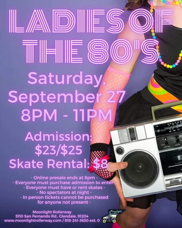 💄🎤 Celebrate the icons at Ladies of the '80s Skate Night! Roll back in time to the era of big hair, bold fashion, and powerhouse vocals. From Madonna to Whitney, Janet to Pat Benatar — we’re skating to the queens who defined a decade. Grab your leg warmers and let’s dance it out on wheels! 🛼💃🏾🎶 #togetherweroll #rollerskatinglife #whyisk8 #whyiskate #rollerskating #rollerskates #rollerskate #rollerskatingislife