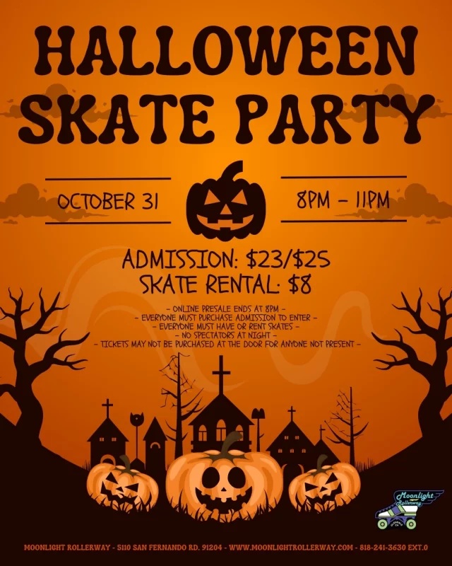 🎃👻 Halloween Skate Night 👻🎃

Roll into the spooky season at our Halloween Skate Night! The rink will be transformed into a haunted house on wheels, with creepy tunes, spooky vibes, and a costume contest you won’t want to miss. 🧛🧙🧟

Skate to a mix of Halloween classics and monster jams under the glow of eerie lights. Whether you’re rocking a scary costume, something funny, or just coming for the fun, it’s the perfect way to celebrate Halloween on wheels. #togetherweroll #rollerskatinglife #whyisk8 #whyiskate #rollerskating #rollerskates #rollerskate #rollerskatingislife
