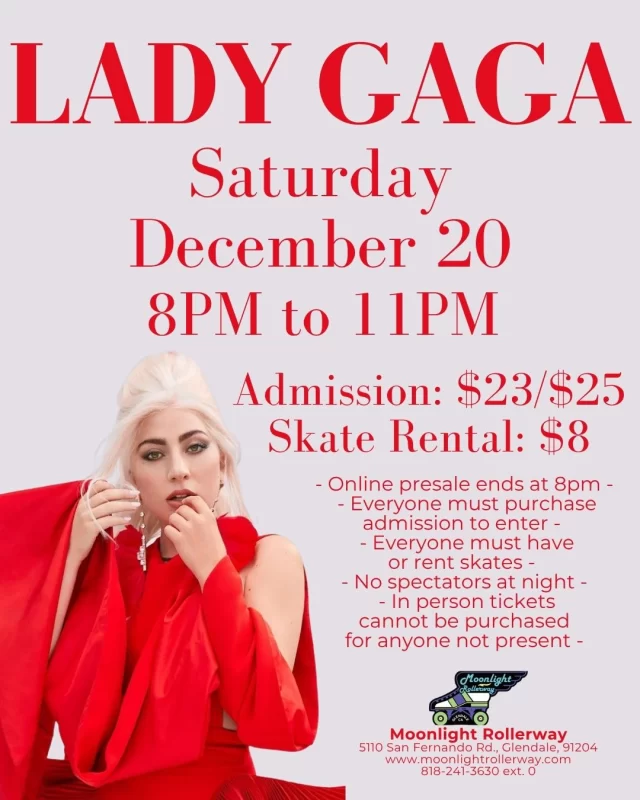 🛼🌟 Get ready to dance, skate, and Just Dance! 🌟🛼
Join us for Lady Gaga Skate Night — a celebration of all the hits that make you paws up, glam up, and glow up 🎶💃🏾🕺🏼

From “Poker Face” to “Bad Romance” and everything in between, we’re rolling through Gaga’s iconic anthems 💖✨
Dress up, shine bright, and skate the night away under the lights 🌈🛼

 #togetherweroll #rollerskatinglife #whyisk8 #whyiskate #rollerskating #rollerskates #rollerskate #rollerskatingislife #LadyGaga #ladygaga #ladygagafan #ladygagafans