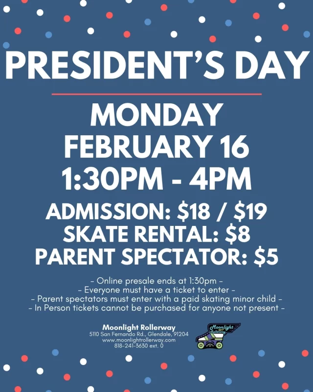 🇺🇸🛼 President’s Day = Skate Day! 🛼🇺🇸
School’s out, so roll on in for our President’s Day Afternoon Skate Session! Perfect for families, friends, and anyone looking to keep the long weekend moving. Lace up, hit the floor, and make it a holiday to remember! ✨🛼
Tag your skate crew and let’s roll! 🧑🏽‍🦱🧑🏼‍🦰🧑🏾‍🦲👧🏽👦🏻
 #togetherweroll #rollerskatinglife #whyisk8 #whyiskate #rollerskating #rollerskates #rollerskate