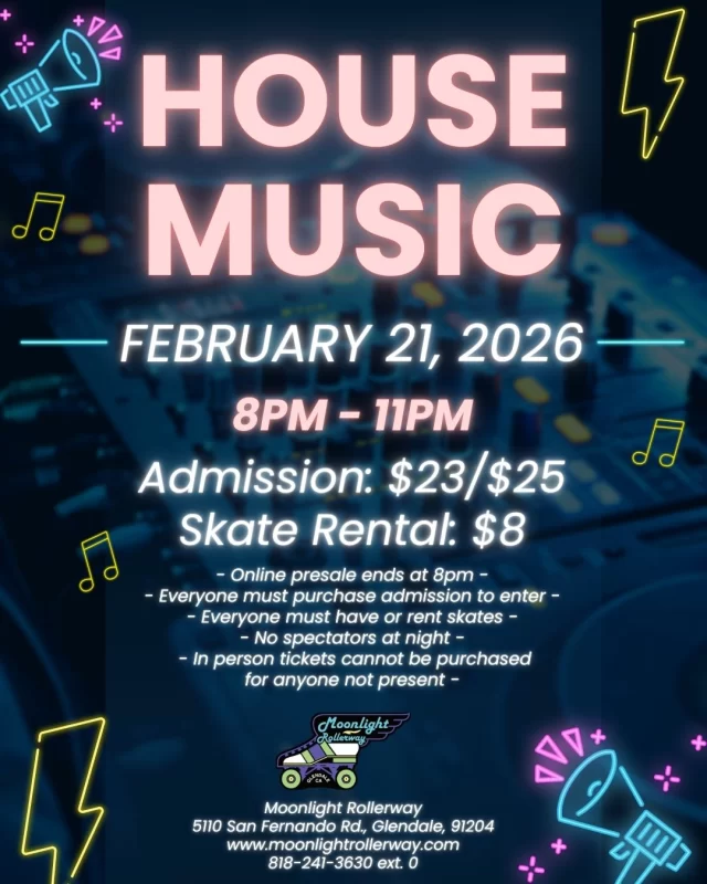 🛼 House Music Skate Night 🛼
Four-on-the-floor beats, deep grooves, and nonstop rhythm take over the rink. From soulful house to timeless club classics, this night is all about smooth flow, clean lines, and letting the music guide every lap.

Lock in, roll out, and vibe all night long. 🎶✨
#HouseMusic #SkateVibes #RollToTheBeat #SkateNight #togetherweroll #rollerskatinglife #whyisk8 #whyiskate #rollerskating #rollerskates #rollerskate
