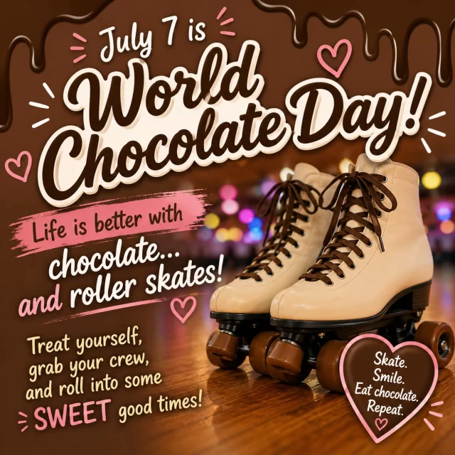 🍫🛼 Happy World Chocolate Day!

Some things are simply better together... chocolate and roller skating are at the top of that list! Whether your favorite treat is a classic chocolate bar, a gooey brownie, or a scoop of chocolate ice cream, celebrate today by treating yourself and taking a spin around the rink.

Life is sweeter when you're rolling, laughing, and making memories with friends. So grab your favorite chocolate, lace up your skates, and enjoy the perfect recipe for a great day.

What's your favorite chocolate treat? Let us know in the comments! 🍫🛼